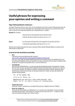 Vokabelliste: Ausdruck in Englisch verbessern (mit MP3) - Useful phrases for expressing  your opinion and writing a comment - Englisch