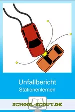 Unfallbericht - Stationenlernen - 8 Lernstationen in zwei Differenzierungsstufen mit Test und Lösungen - Deutsch
