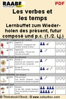 Les verbes et les temps (Ende 1. Lernjahr / Anfang 2. Lernjahr) - Lernbuffet zum Wiederholen des "présent", "futur composé" und "passé composé" - Französisch