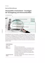 Steuerpolitik in Deutschland - Grundlagen der Gesetzgebung und Interessenkonflikte - Sowi/Politik